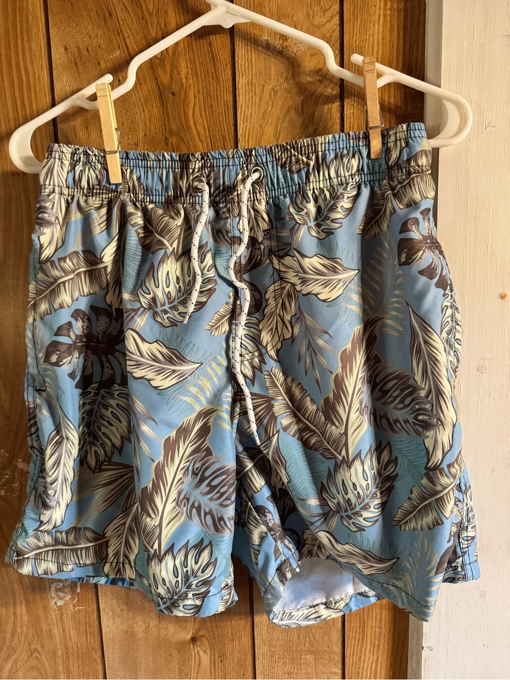Men's Light Blue Tropical Leaf Swim Shorts